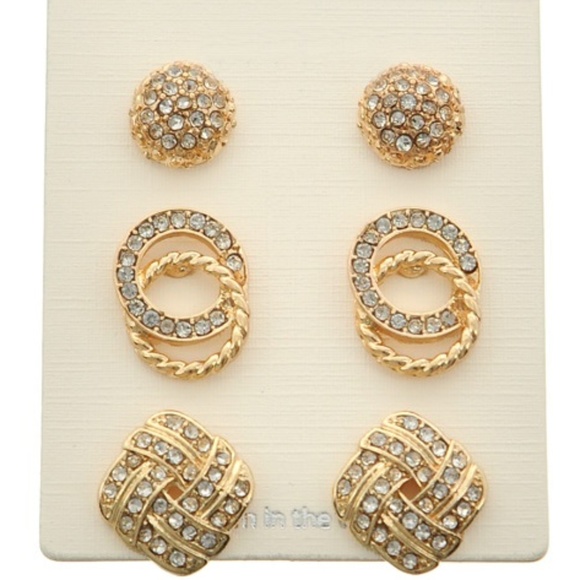 🆕🌸 Earring Set 3 piece Gold Stone - Picture 1 of 1